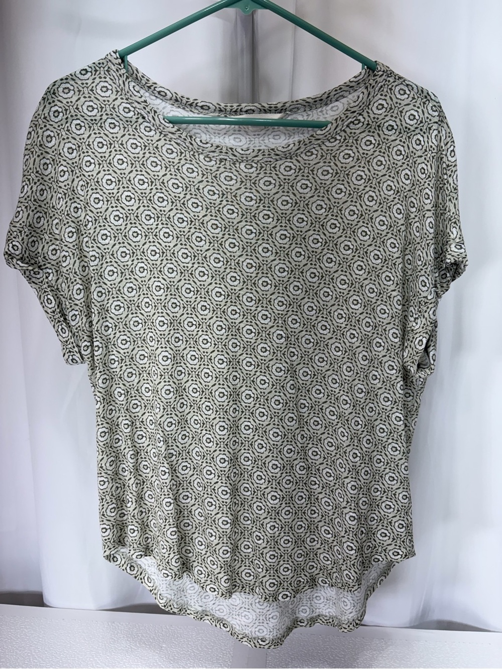 Lucky Brand Cream Tee with Olive Circular Geo Print